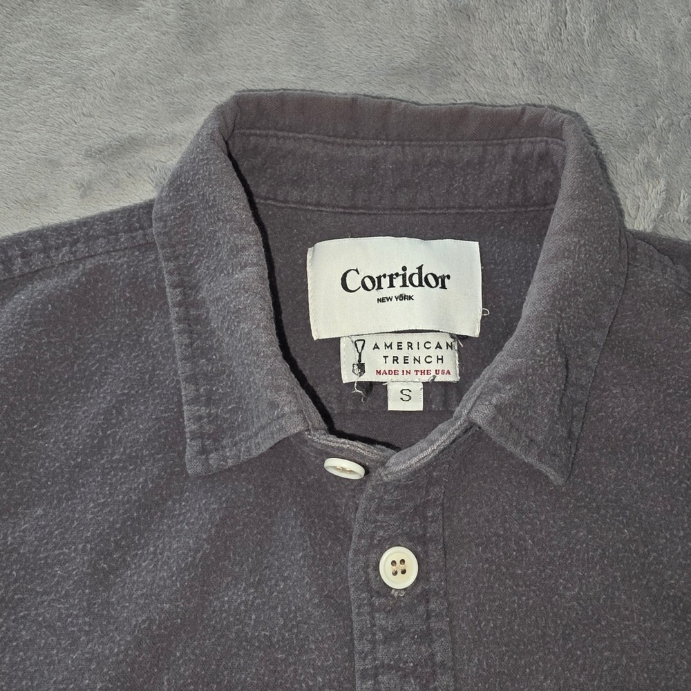 Corridor x American Trench Mens Small Gray Flannel Button Down Shirt USA Made